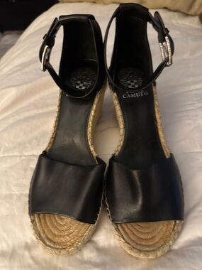 Vince Camuto Black Espadrille Wedge Sandals with Ankle Strap